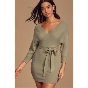 Lulus Olive Green Dolman Wrap Sweater Dress size XS